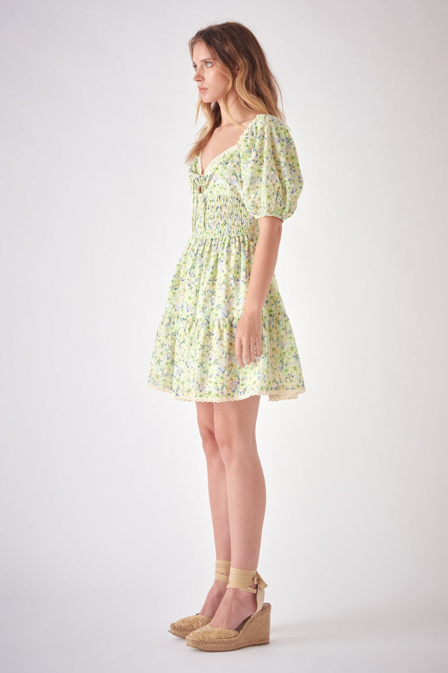 FREE THE ROSES - Shirred Waist Milkmaid Mini Dress - DRESSES available at Objectrare
