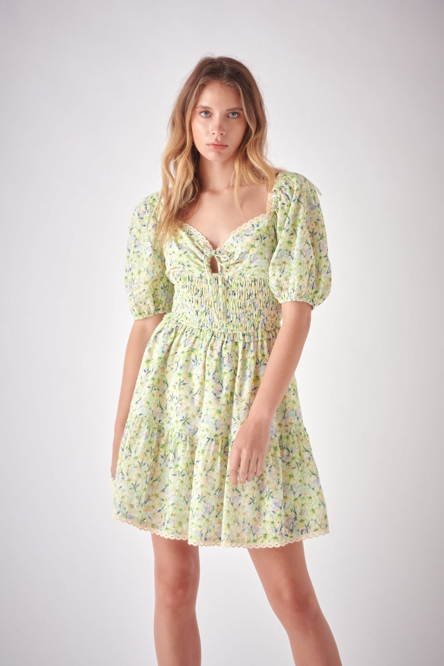 FREE THE ROSES - Shirred Waist Milkmaid Mini Dress - DRESSES available at Objectrare
