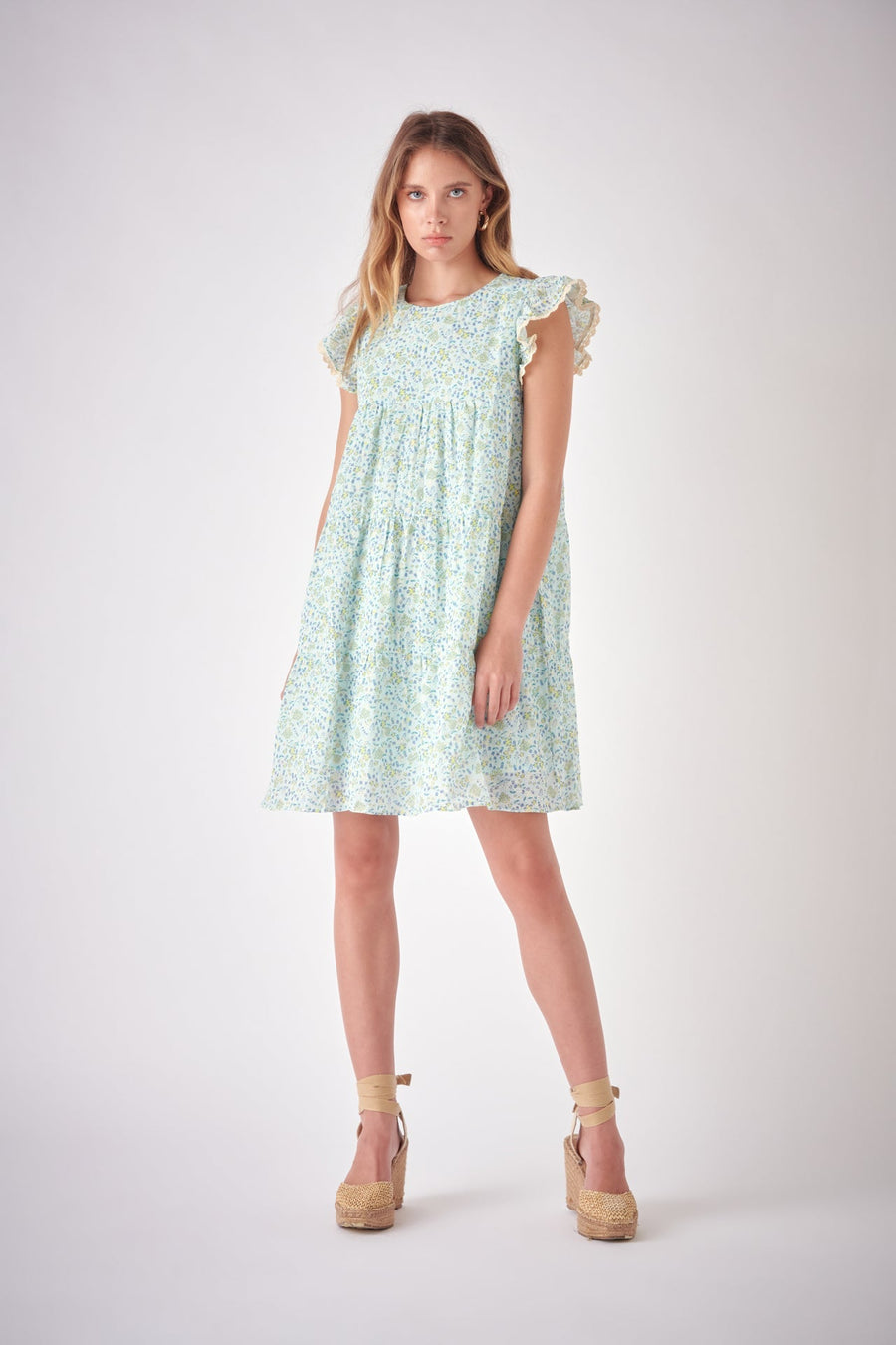 FREE THE ROSES - Floral print with Embroidery Babydoll Dress - DRESSES available at Objectrare