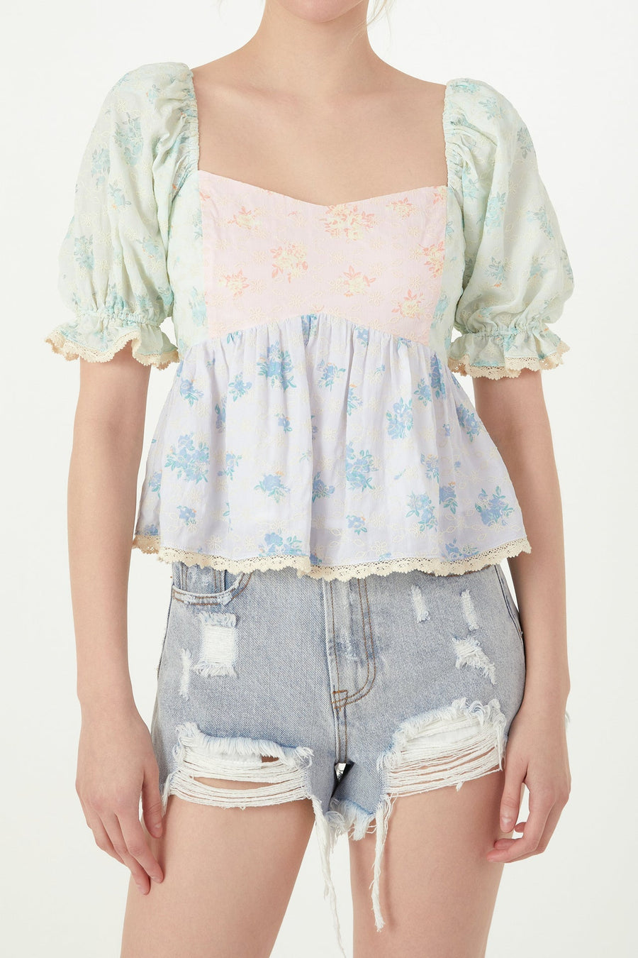 FREE THE ROSES - Color Block Eyelet Top - TOPS available at Objectrare