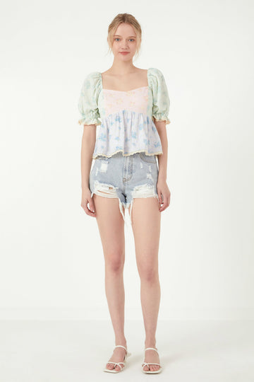 FREE THE ROSES - Color Block Eyelet Top - TOPS available at Objectrare