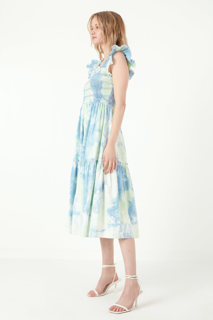 Tie-dye Smocked Detail Midi Dress