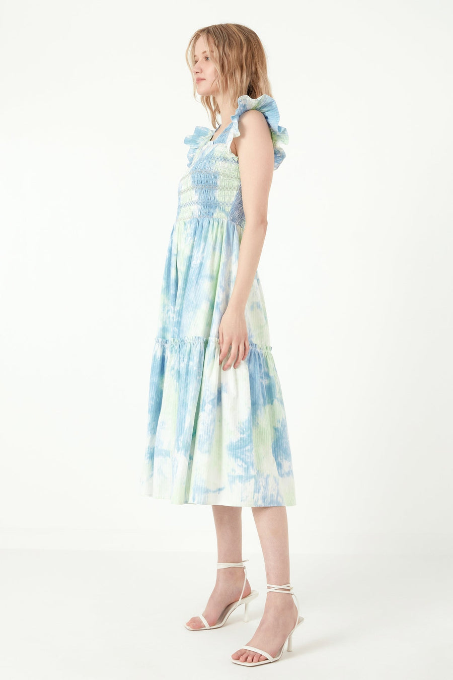 FREE THE ROSES - Tie-dye Smocked Detail Midi Dress - DRESSES available at Objectrare