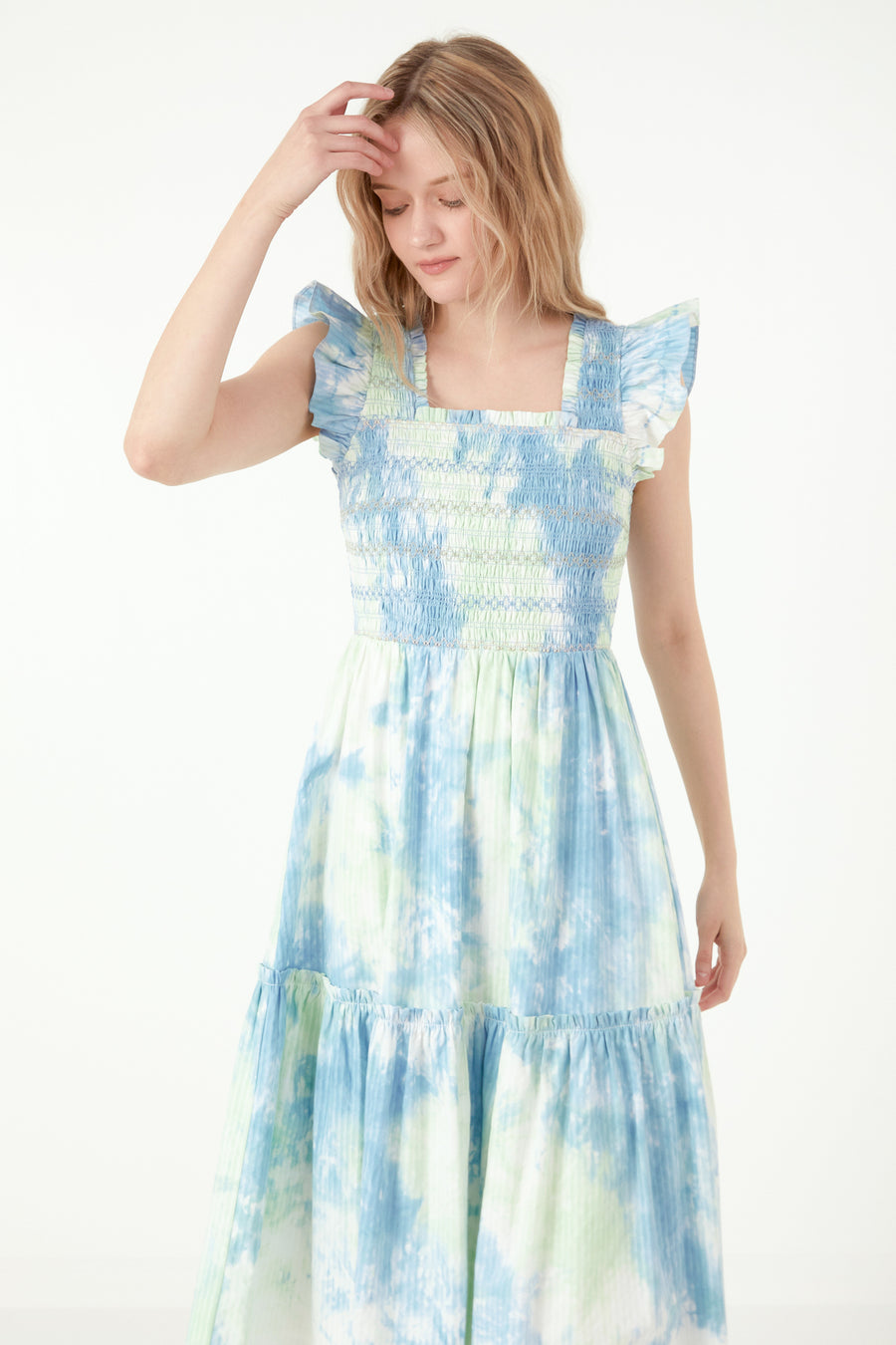 Tie-dye Smocked Detail Midi Dress