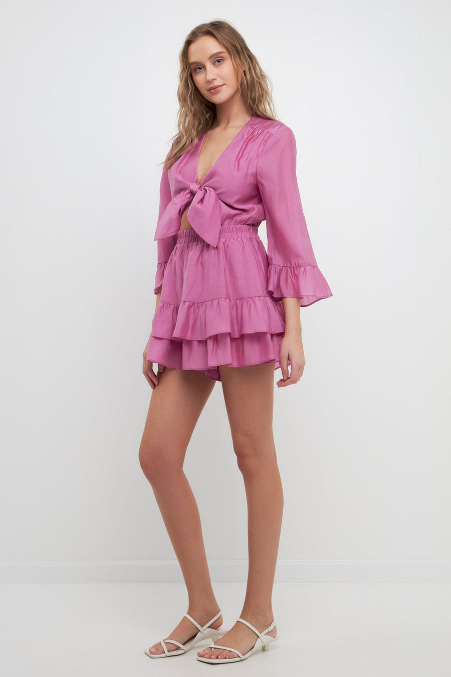 FREE THE ROSES - Ruffle and Front Tie Detail Romper - JUMPSUITS available at Objectrare