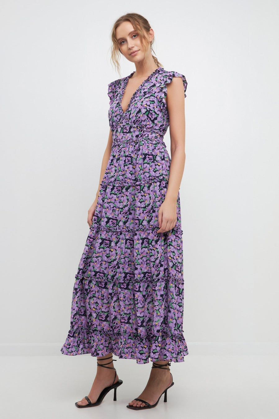 FREE THE ROSES - Floral Ruffle Detail Long Dress - DRESSES available at Objectrare