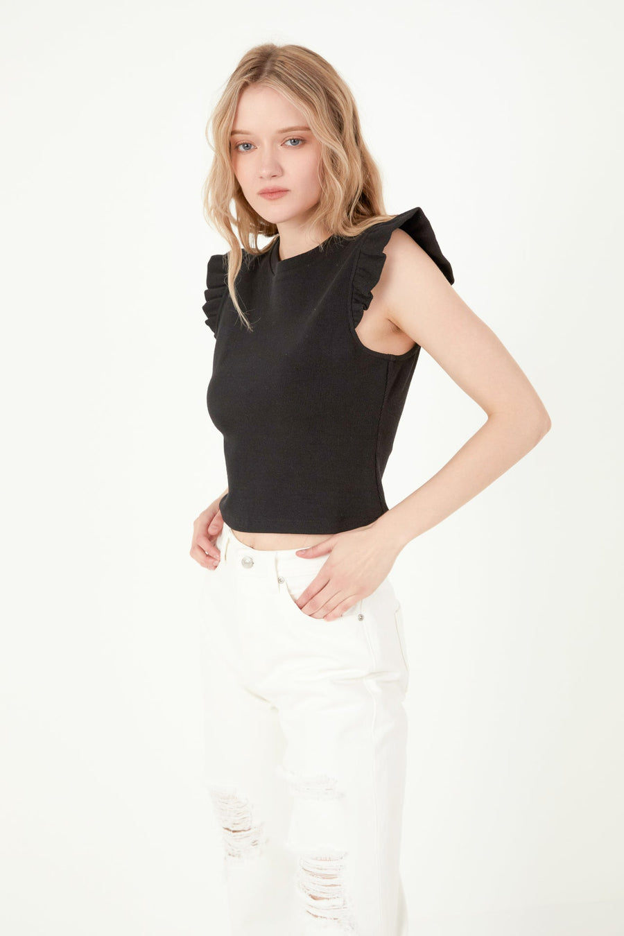 FREE THE ROSES - Ruffle Detail Knit Top - TOPS available at Objectrare
