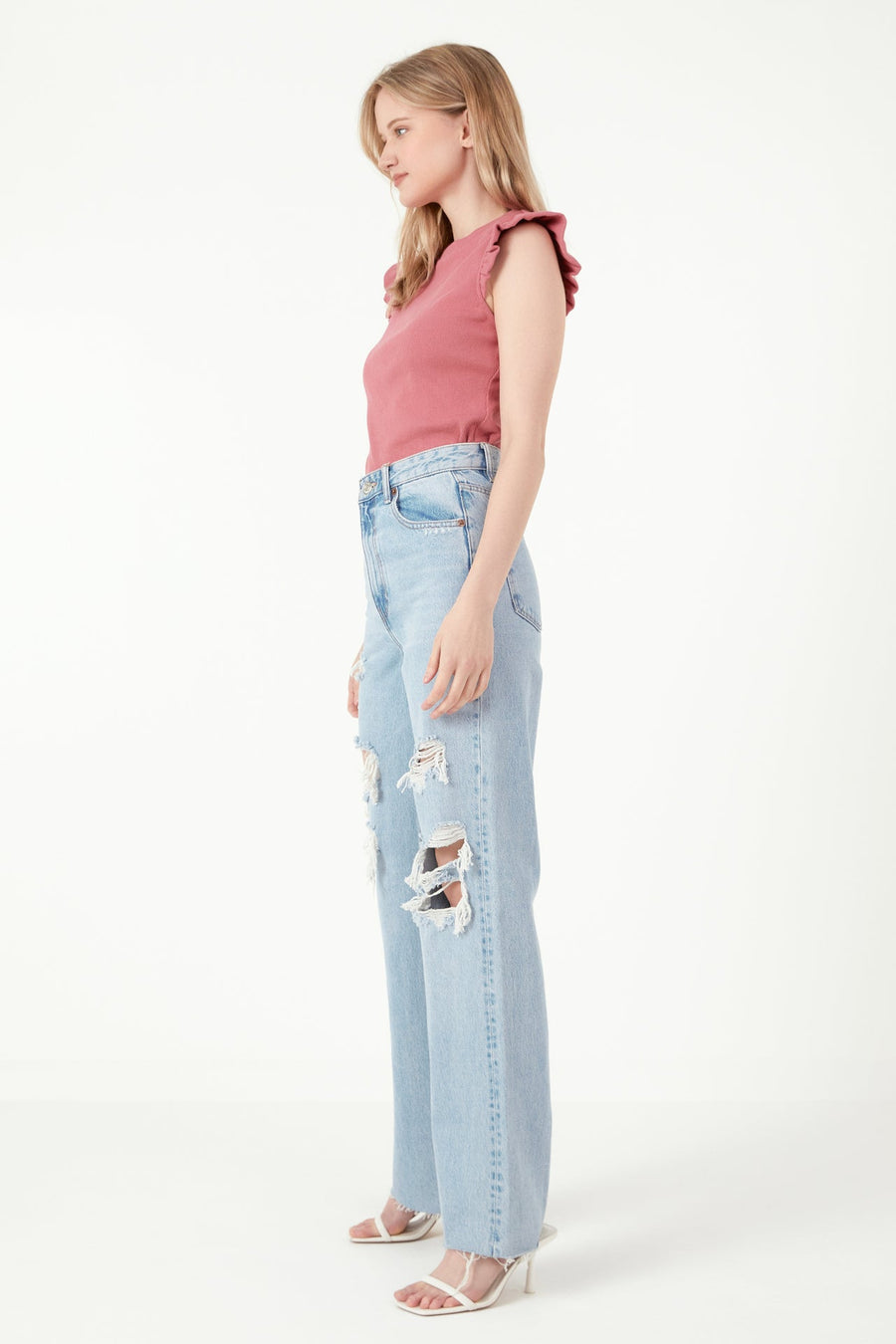 FREE THE ROSES - Ruffle Detail Knit Top - TOPS available at Objectrare