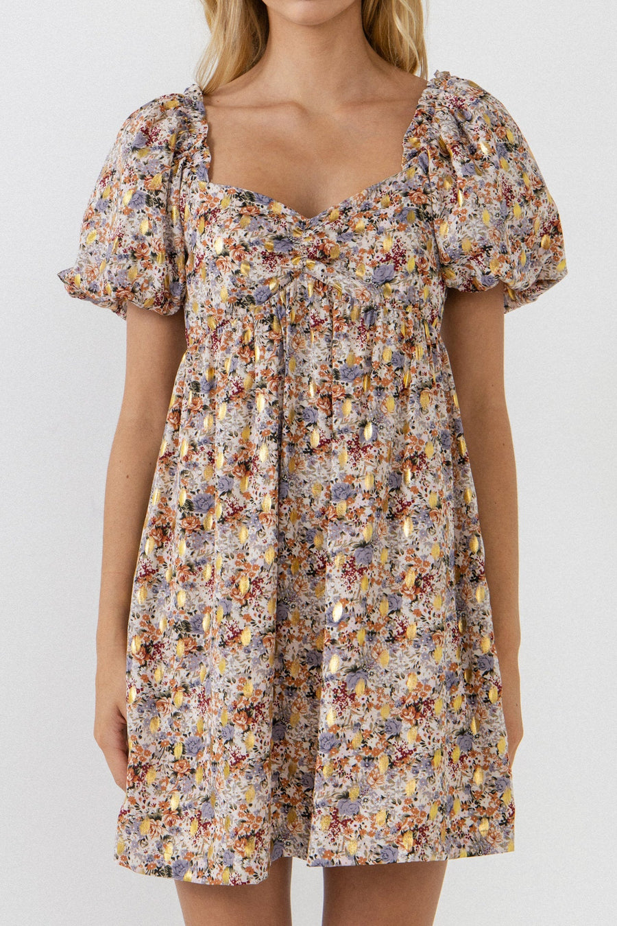 FREE THE ROSES - Floral with Gold Print Babydoll Dress - DRESSES available at Objectrare