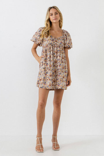 FREE THE ROSES - Floral with Gold Print Babydoll Dress - DRESSES available at Objectrare