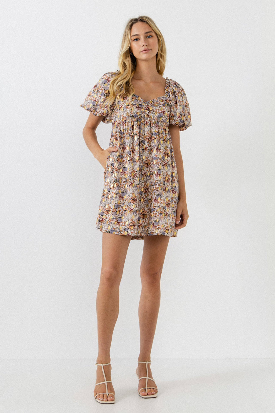 FREE THE ROSES - Floral with Gold Print Babydoll Dress - DRESSES available at Objectrare