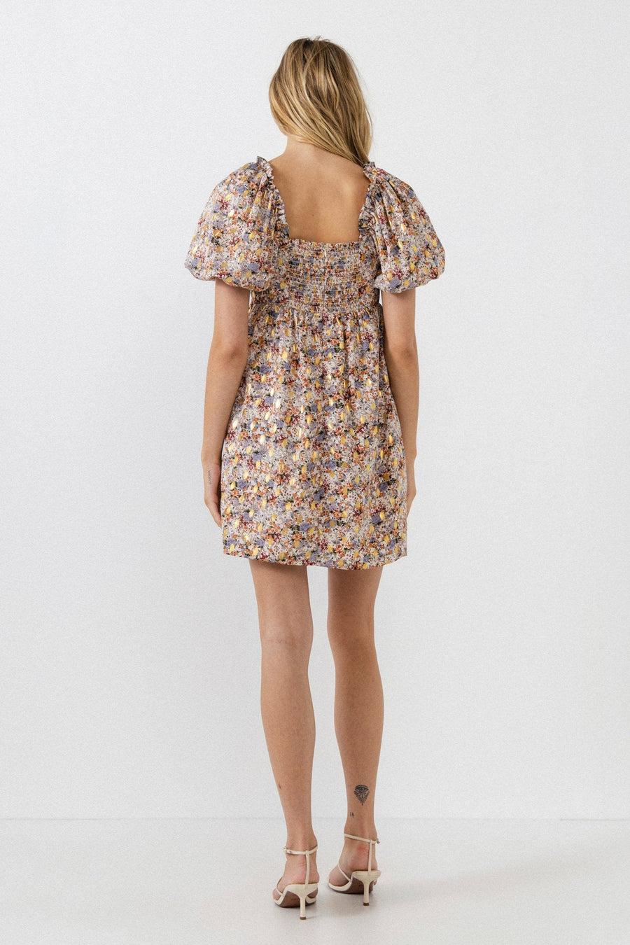 FREE THE ROSES - Floral with Gold Print Babydoll Dress - DRESSES available at Objectrare