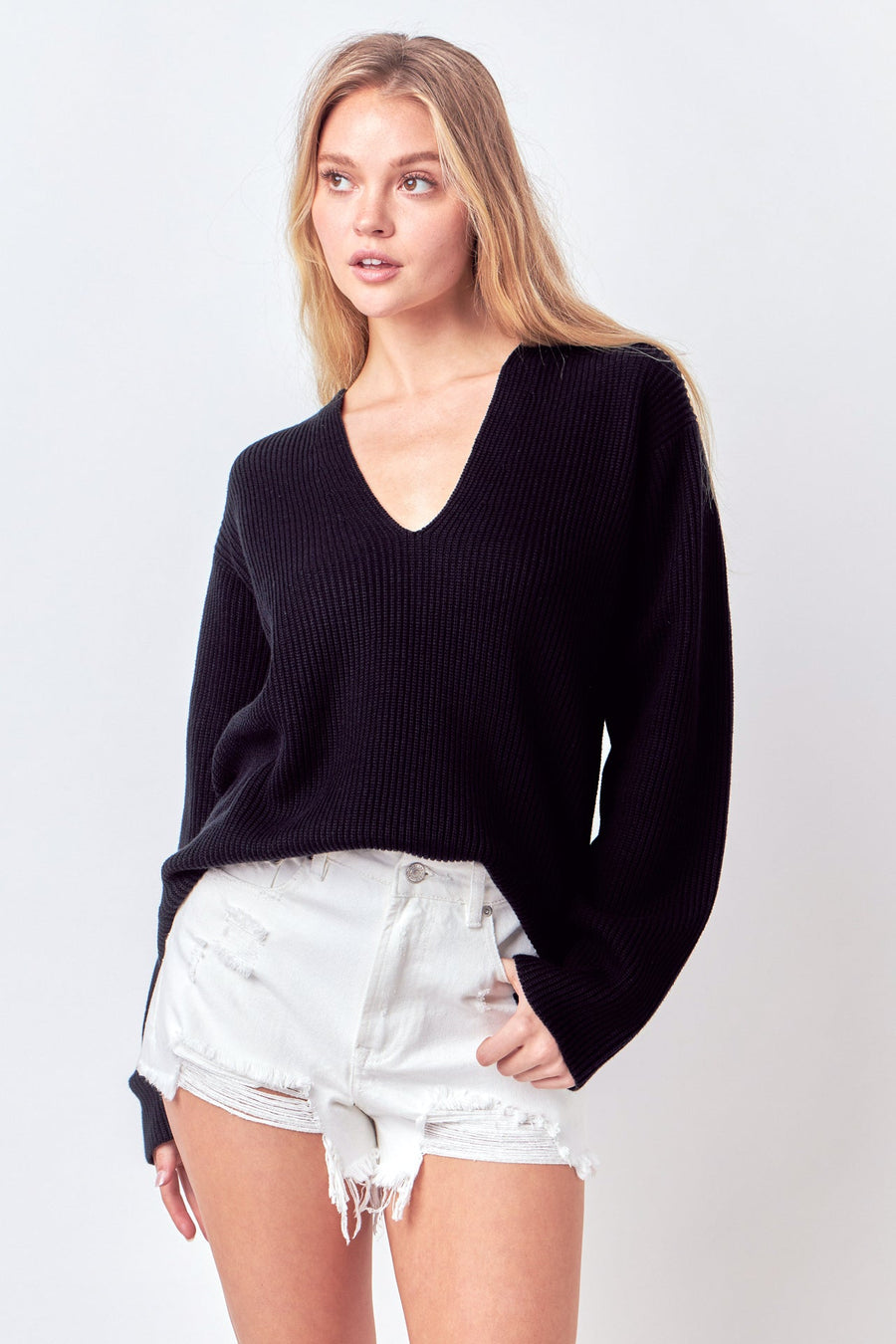 FREE THE ROSES - V-neckline Long Sleeve Sweater - SWEATERS & KNITS available at Objectrare