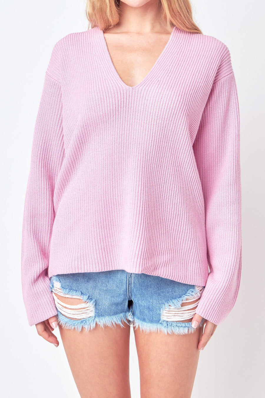 FREE THE ROSES - V-neckline Long Sleeve Sweater - SWEATERS & KNITS available at Objectrare