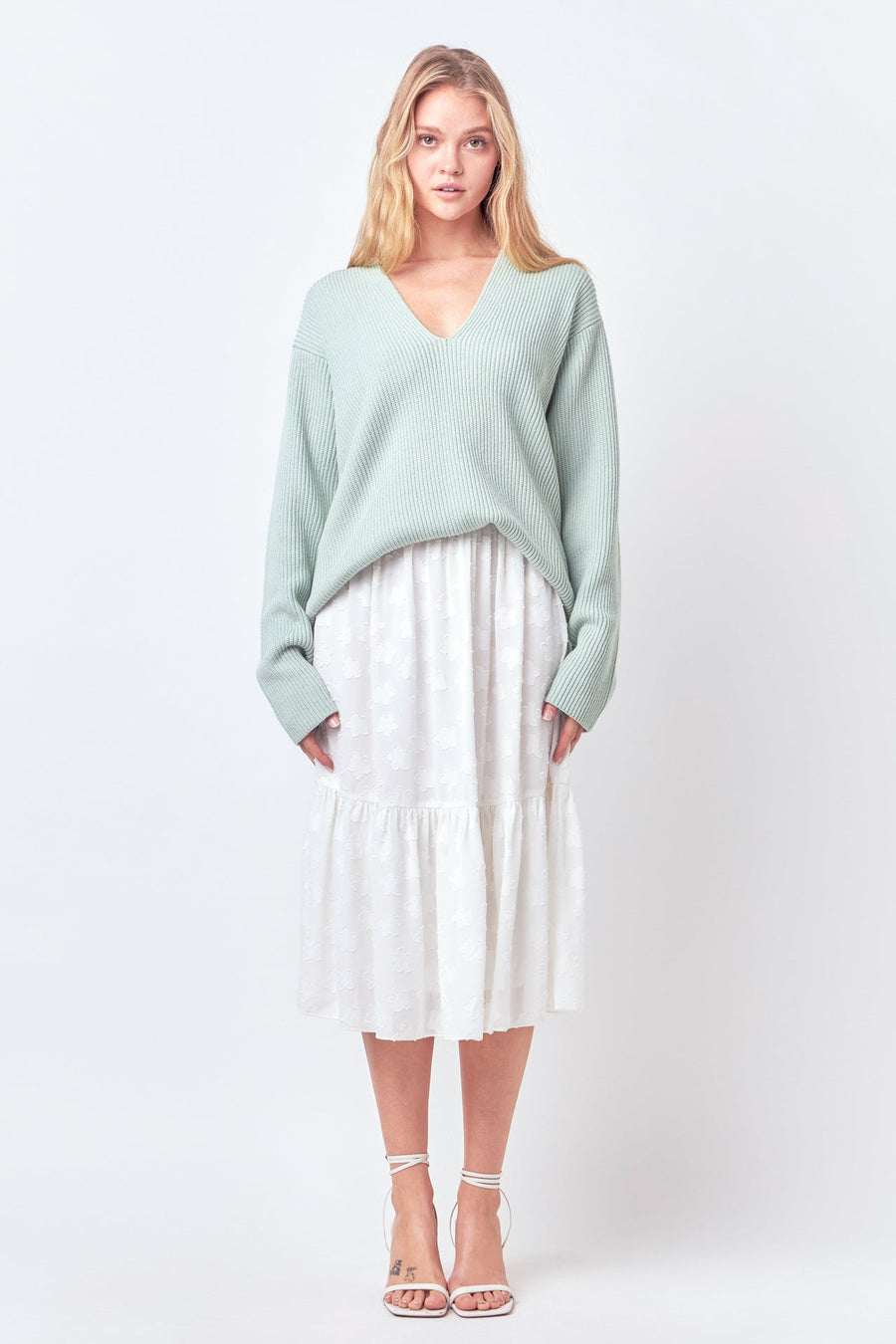 FREE THE ROSES - V-neckline Long Sleeve Sweater - SWEATERS & KNITS available at Objectrare