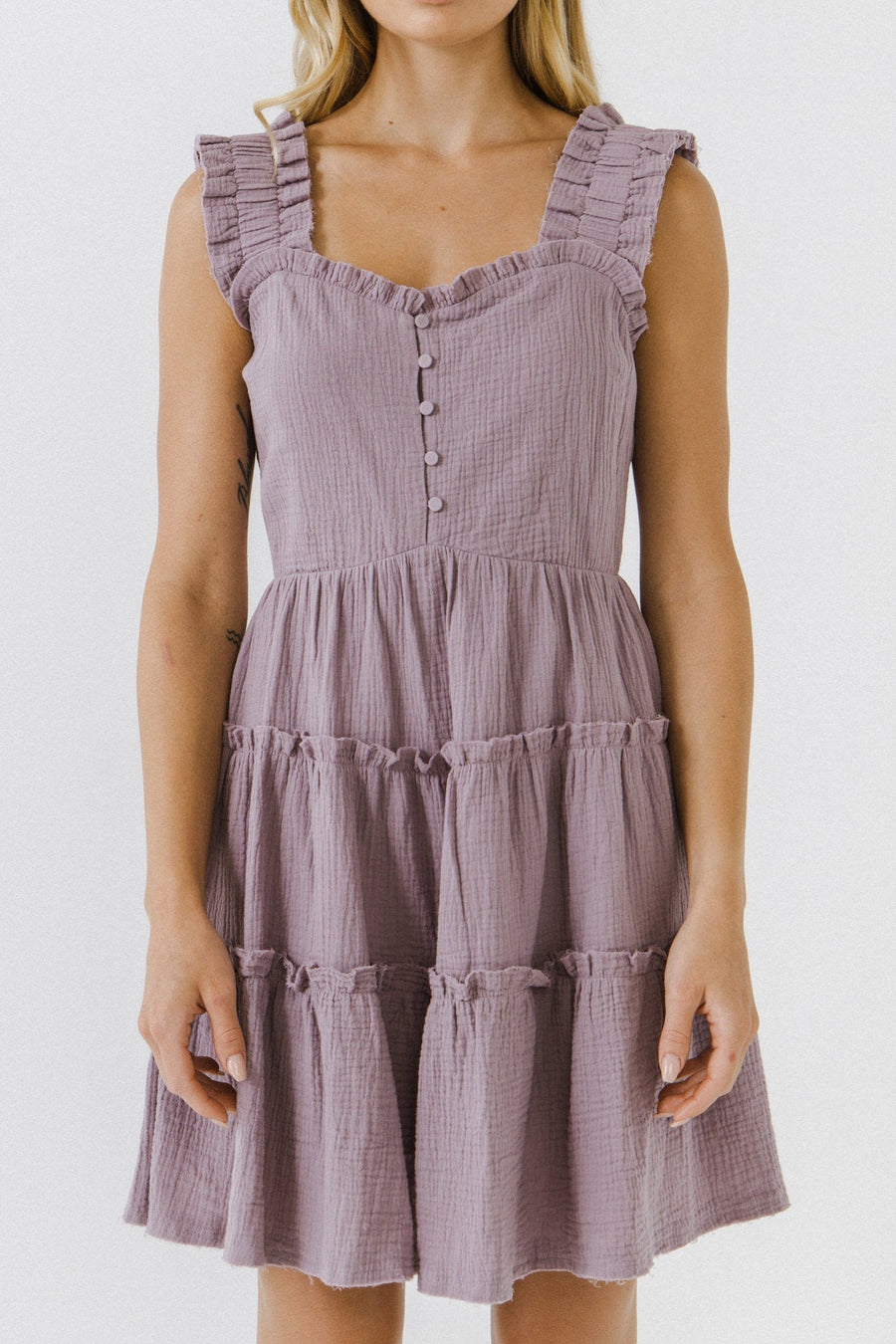 FREE THE ROSES - Ruffle Tiered Dress with Raw Edging - DRESSES available at Objectrare