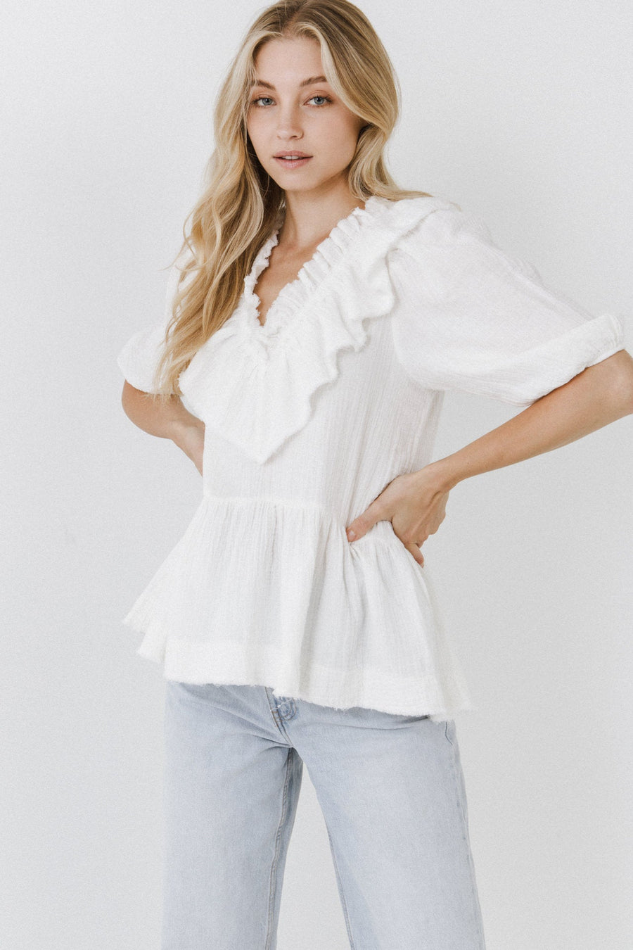 FREE THE ROSES - Ruffle Neckline Blouse - TOPS available at Objectrare