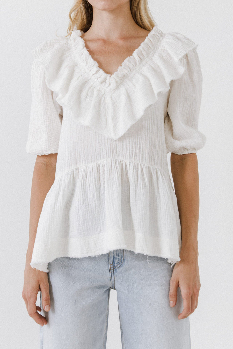 FREE THE ROSES - Ruffle Neckline Blouse - TOPS available at Objectrare