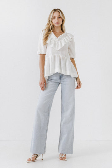 FREE THE ROSES - Ruffle Neckline Blouse - TOPS available at Objectrare