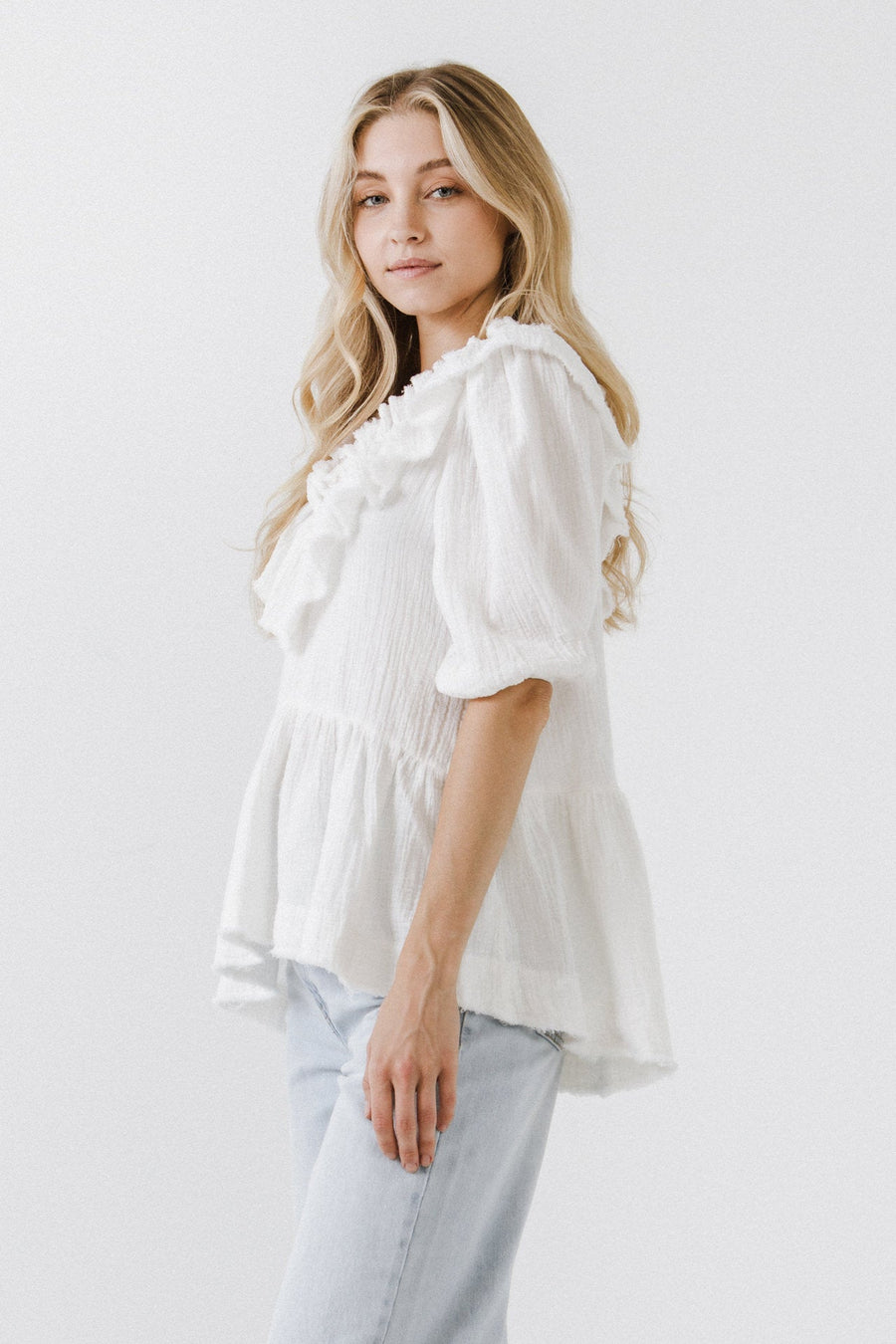 FREE THE ROSES - Ruffle Neckline Blouse - TOPS available at Objectrare