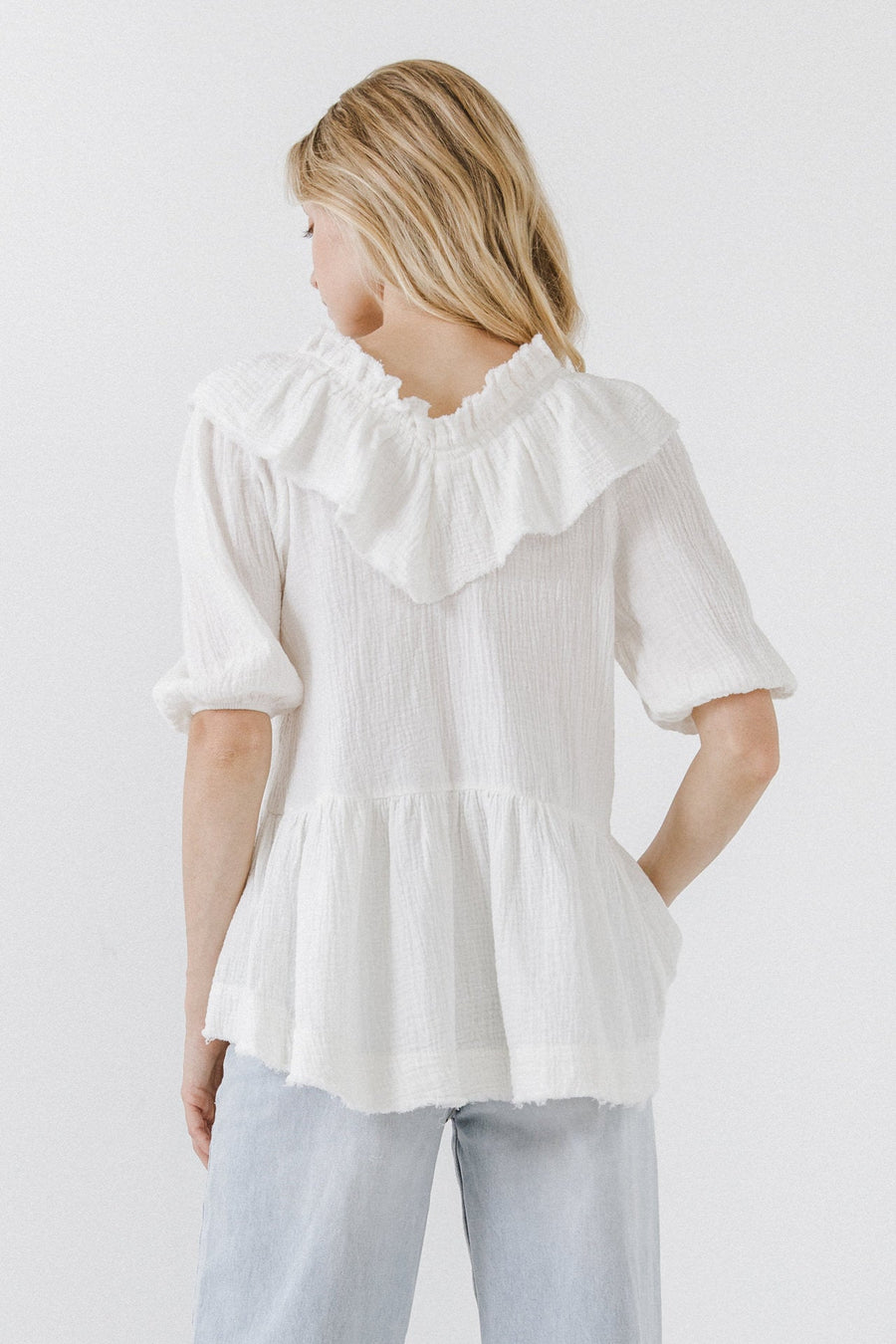 FREE THE ROSES - Ruffle Neckline Blouse - TOPS available at Objectrare