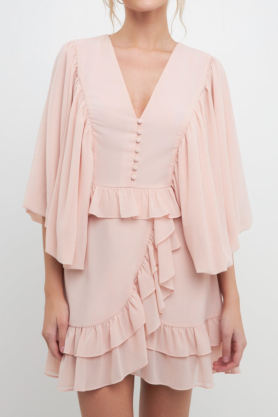 FREE THE ROSES - Ruffle Detail with Puff Sleeve Mini Dress - DRESSES available at Objectrare