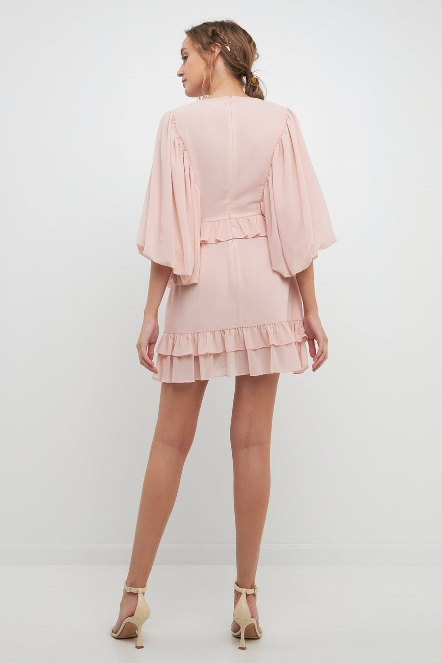 FREE THE ROSES - Ruffle Detail with Puff Sleeve Mini Dress - DRESSES available at Objectrare