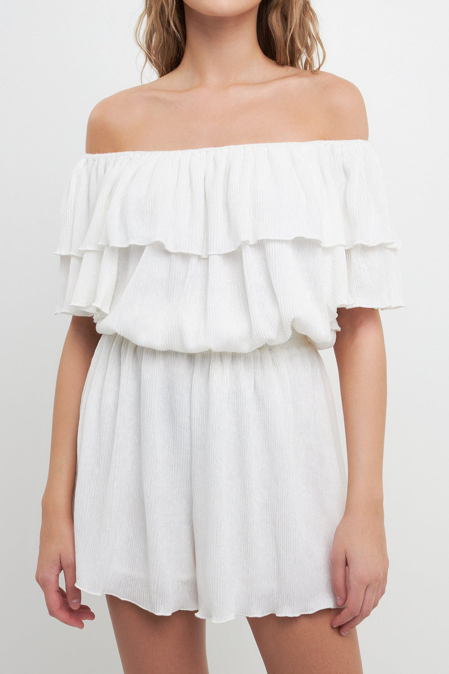 FREE THE ROSES - Texture Knit Ruffled Romper - ROMPERS available at Objectrare