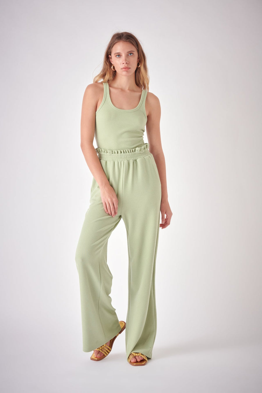 FREE THE ROSES - Ruffled Wide Knit Pants - PANTS available at Objectrare