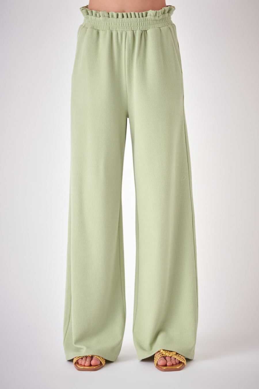 FREE THE ROSES - Ruffled Wide Knit Pants - PANTS available at Objectrare