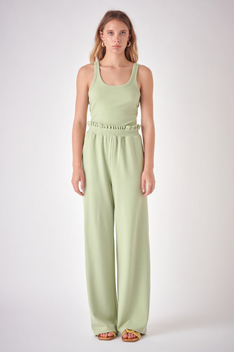 FREE THE ROSES - Ruffled Wide Knit Pants - PANTS available at Objectrare