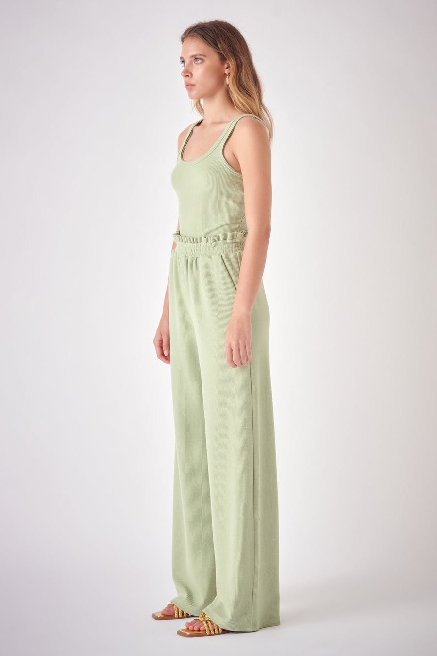 FREE THE ROSES - Ruffled Wide Knit Pants - PANTS available at Objectrare