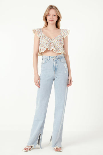 FREE THE ROSES - Embroidered Ruffled Bandeau Top - TOPS available at Objectrare