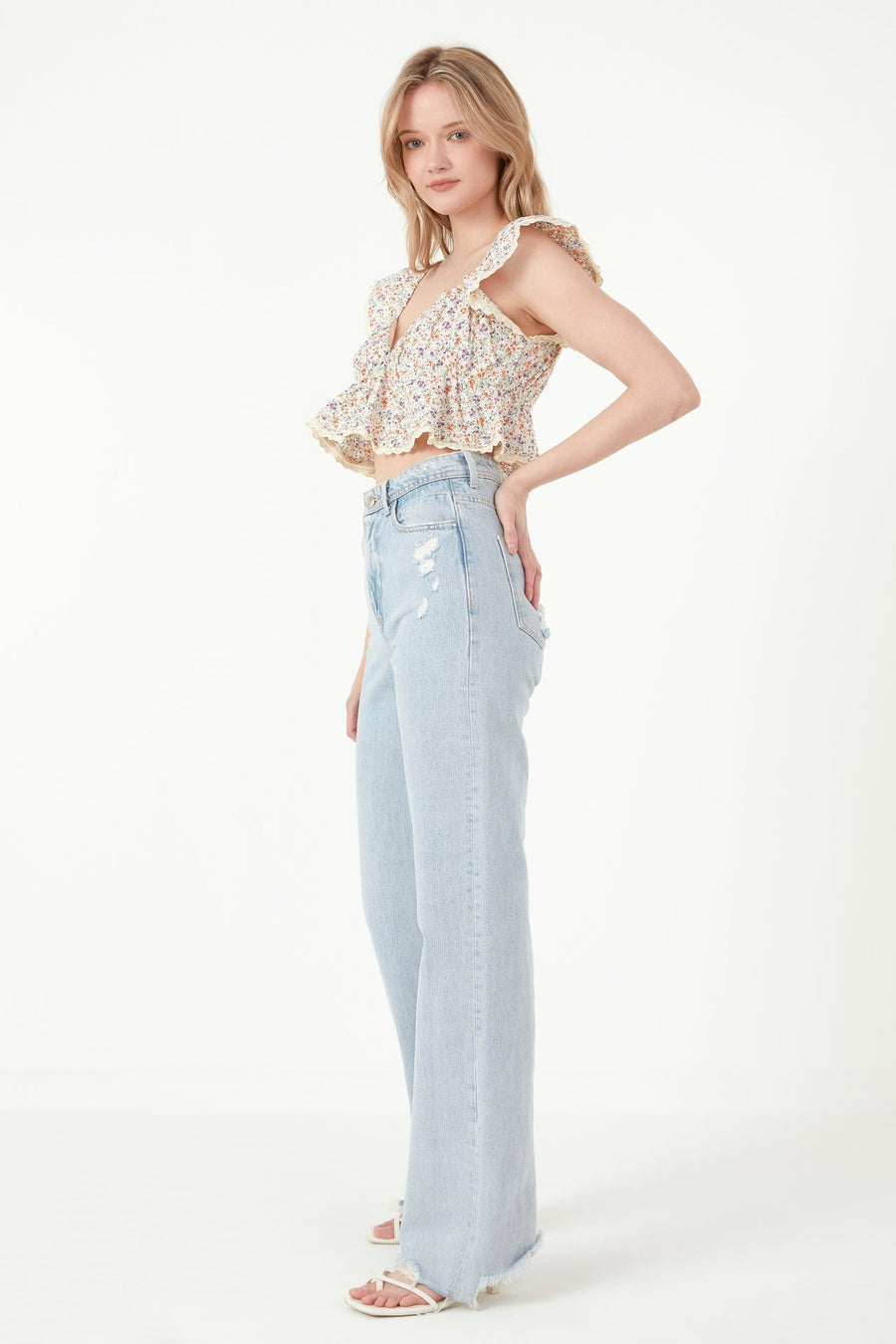 FREE THE ROSES - Embroidered Ruffled Bandeau Top - TOPS available at Objectrare