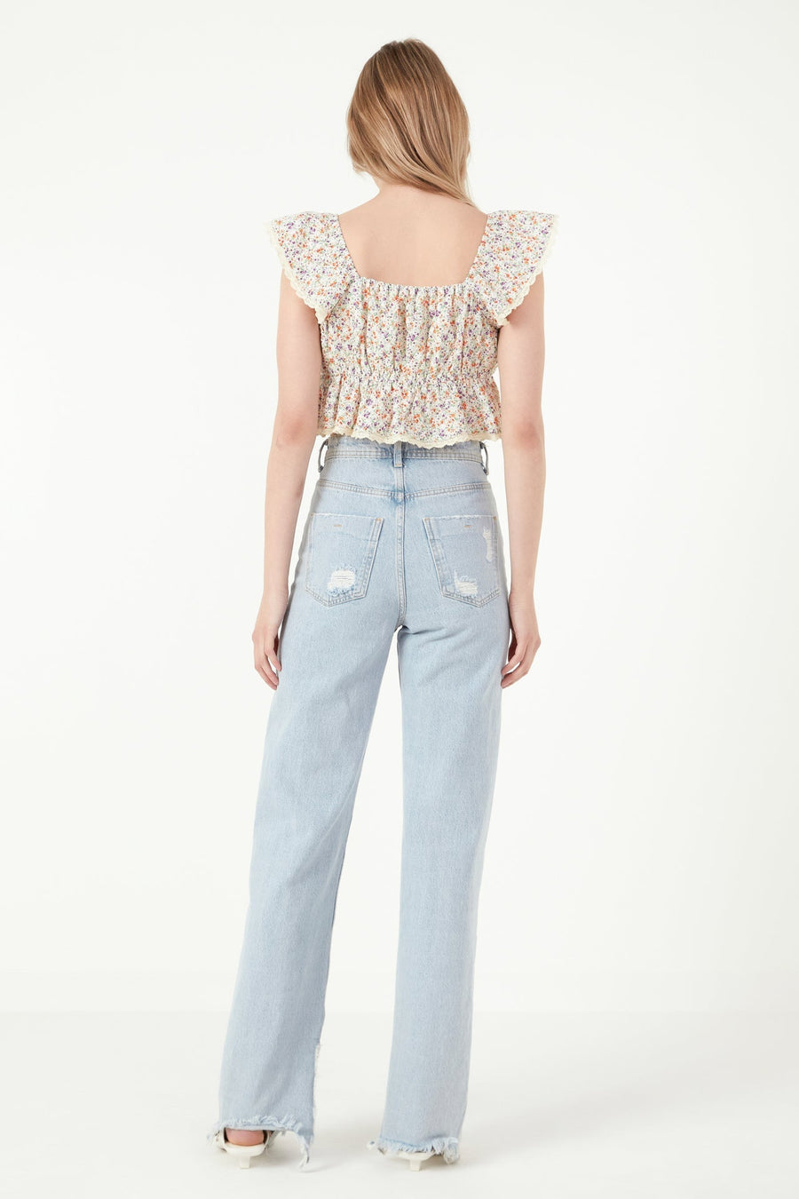 FREE THE ROSES - Embroidered Ruffled Bandeau Top - TOPS available at Objectrare