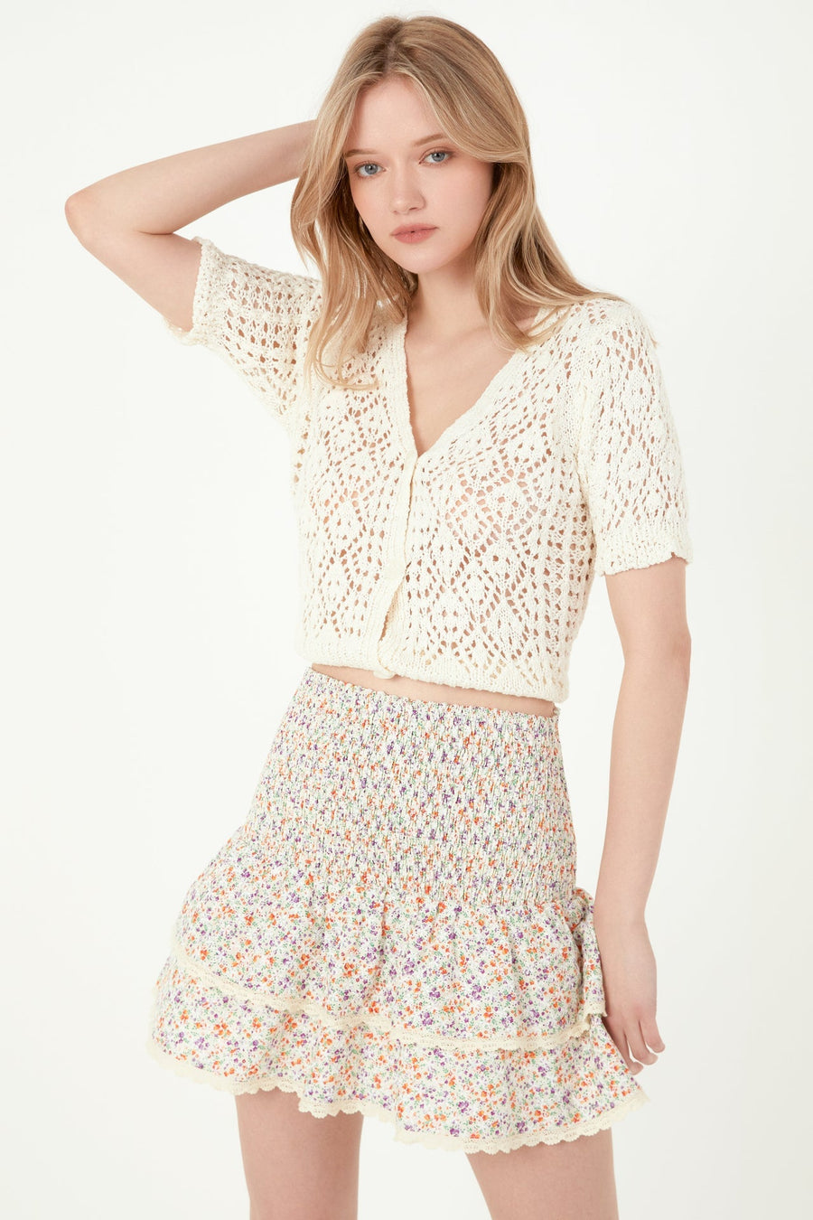 FREE THE ROSES - Embroidered Floral Crossed Tiered Mini Skirt - SKIRTS available at Objectrare