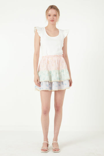 FREE THE ROSES - Color Block Eyelet Trim Detail Mini Skirt - SKIRTS available at Objectrare