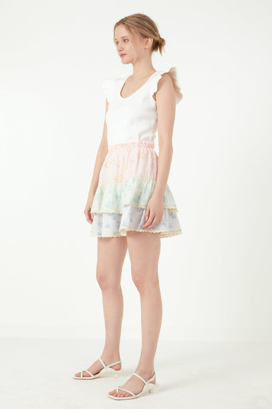 FREE THE ROSES - Color Block Eyelet Trim Detail Mini Skirt - SKIRTS available at Objectrare