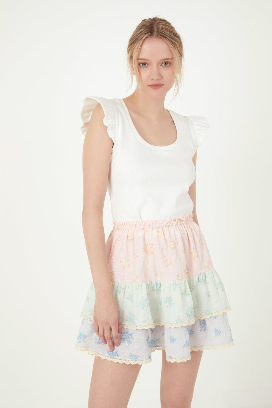 FREE THE ROSES - Color Block Eyelet Trim Detail Mini Skirt - SKIRTS available at Objectrare