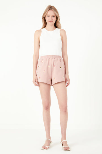FREE THE ROSES - Floral Embroidered Shorts - SHORTS available at Objectrare