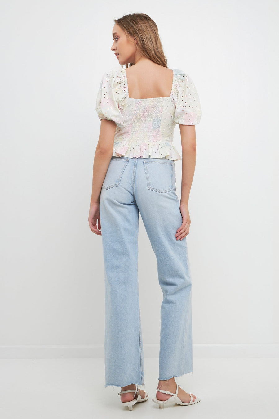 FREE THE ROSES - Free The Roses - Embroidered Tie-dye Smocked Top - TOPS available at Objectrare