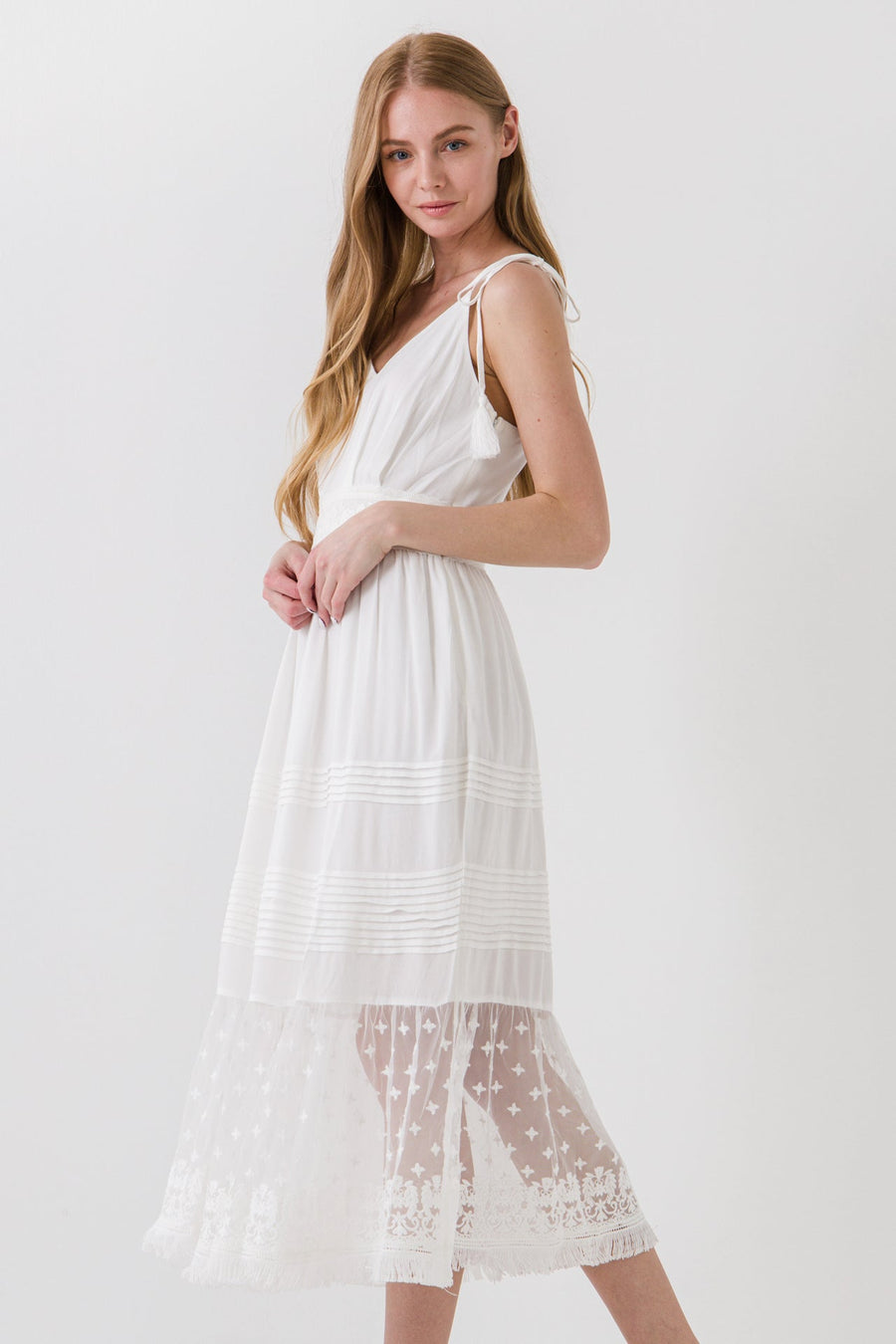 FREE THE ROSES - Mixed Media Midi Dress with Tassel - DRESSES available at Objectrare