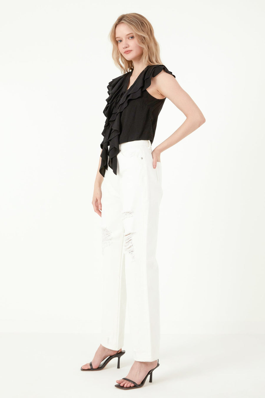 FREE THE ROSES - Lace Up Ruffle Crop Top - TOPS available at Objectrare