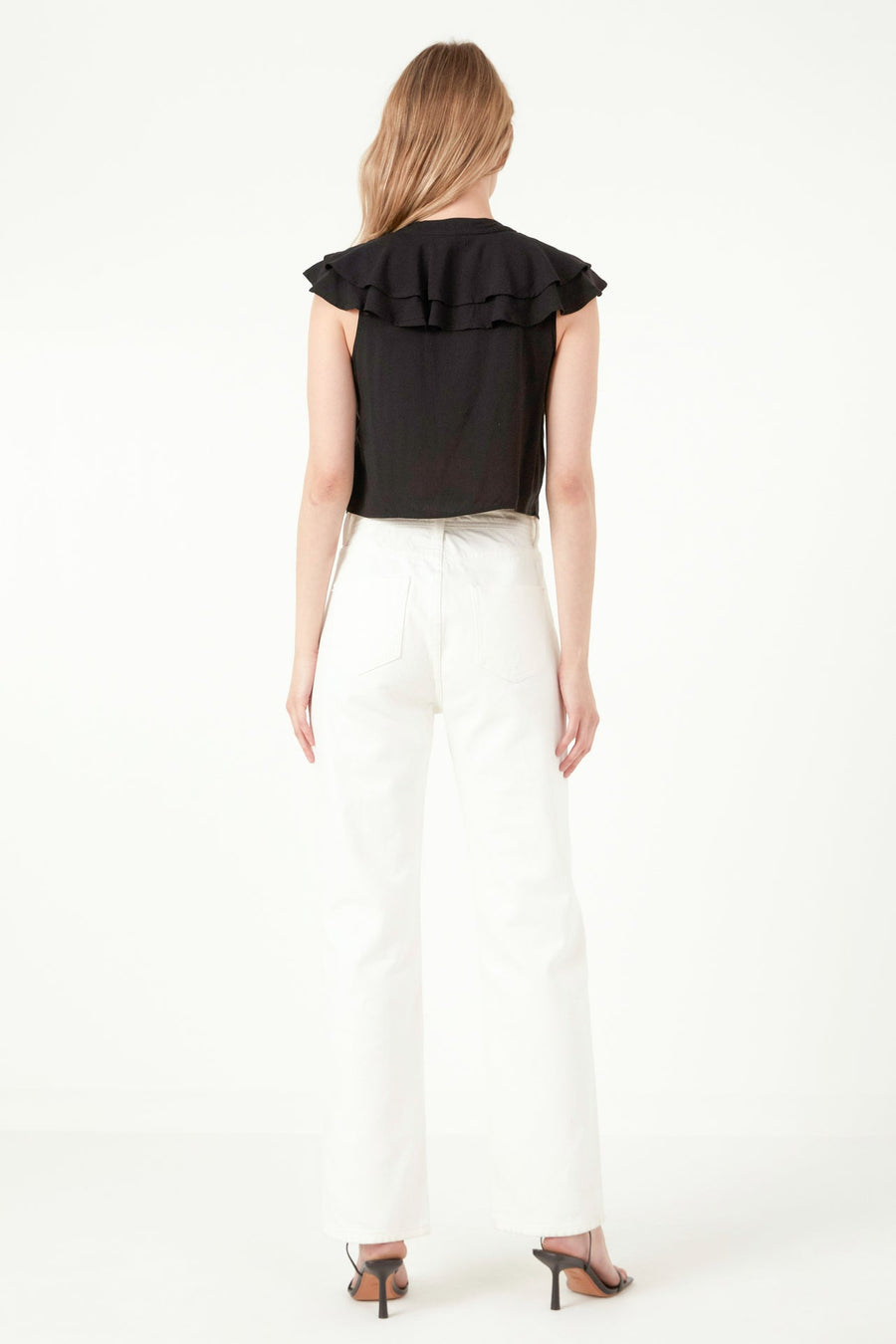 FREE THE ROSES - Lace Up Ruffle Crop Top - TOPS available at Objectrare