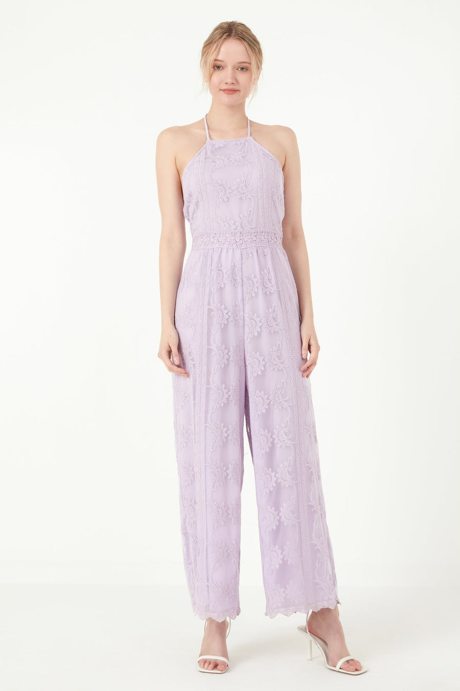 FREE THE ROSES - Cotton Crochet Halter Neck Jumpsuit - JUMPSUITS available at Objectrare