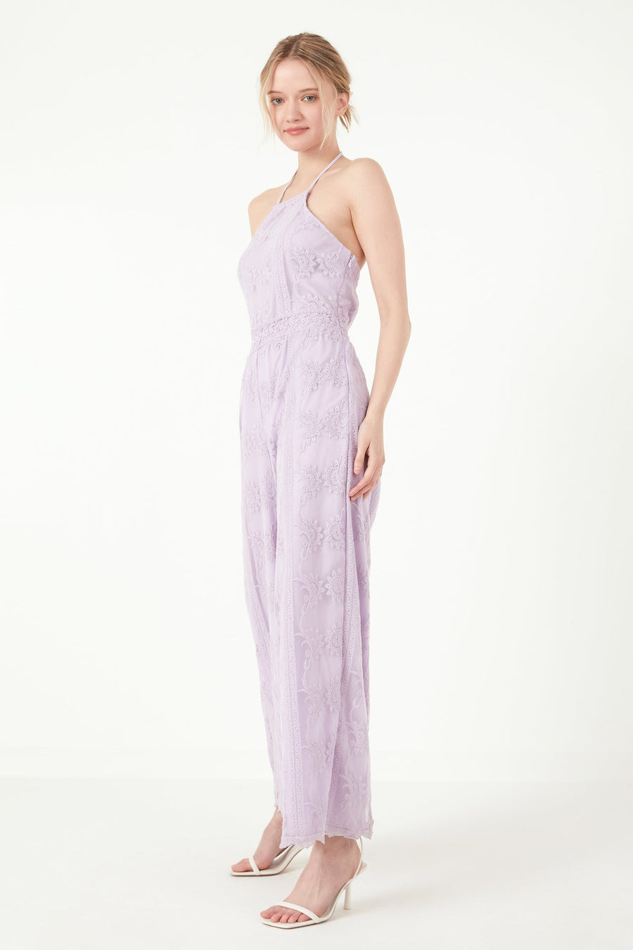 FREE THE ROSES - Cotton Crochet Halter Neck Jumpsuit - JUMPSUITS available at Objectrare