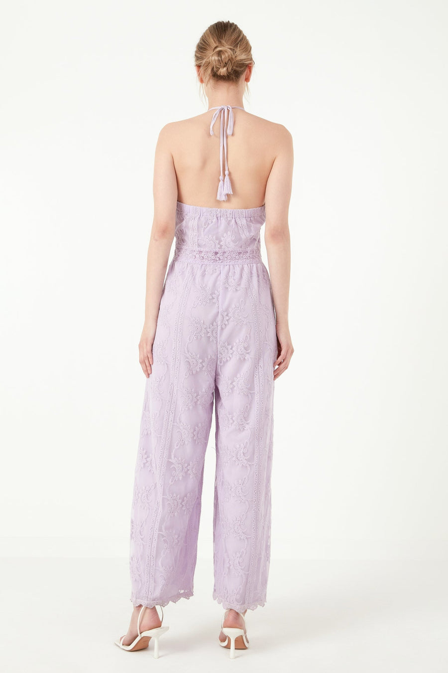 FREE THE ROSES - Cotton Crochet Halter Neck Jumpsuit - JUMPSUITS available at Objectrare