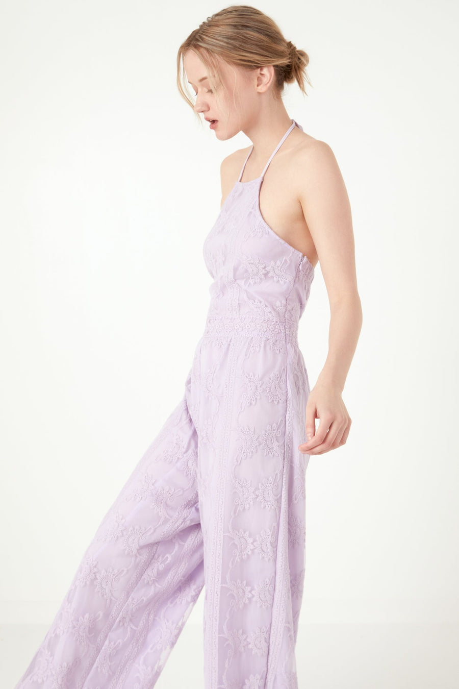 FREE THE ROSES - Cotton Crochet Halter Neck Jumpsuit - JUMPSUITS available at Objectrare