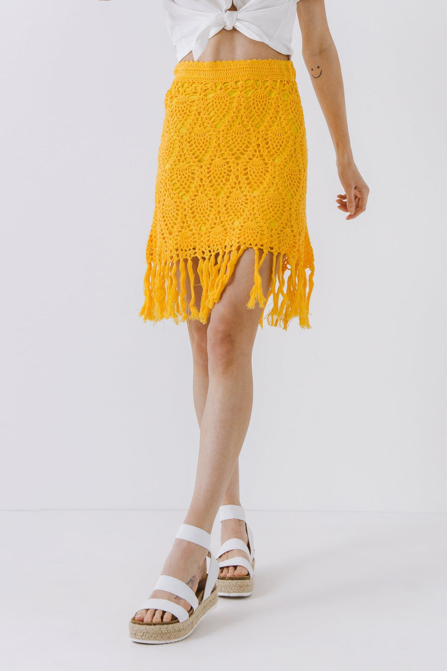 FREE THE ROSES - Fringed Hem Crochet Skirt - SKIRTS available at Objectrare