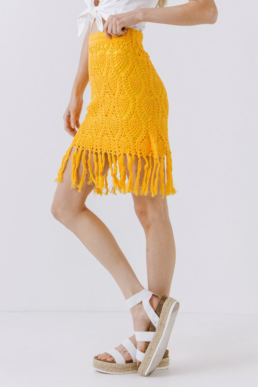 FREE THE ROSES - Fringed Hem Crochet Skirt - SKIRTS available at Objectrare
